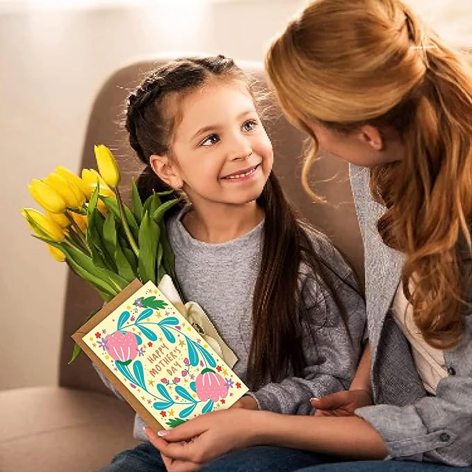 Quera 20 Pcs Happy Mother's Day Greeting Cards Modern Floral Blank Note Cards With Kraft Envelopes Mother'S Day Present Gift Box Assorted Cards For Holiday Party Celebration Flowers Cards-4X6