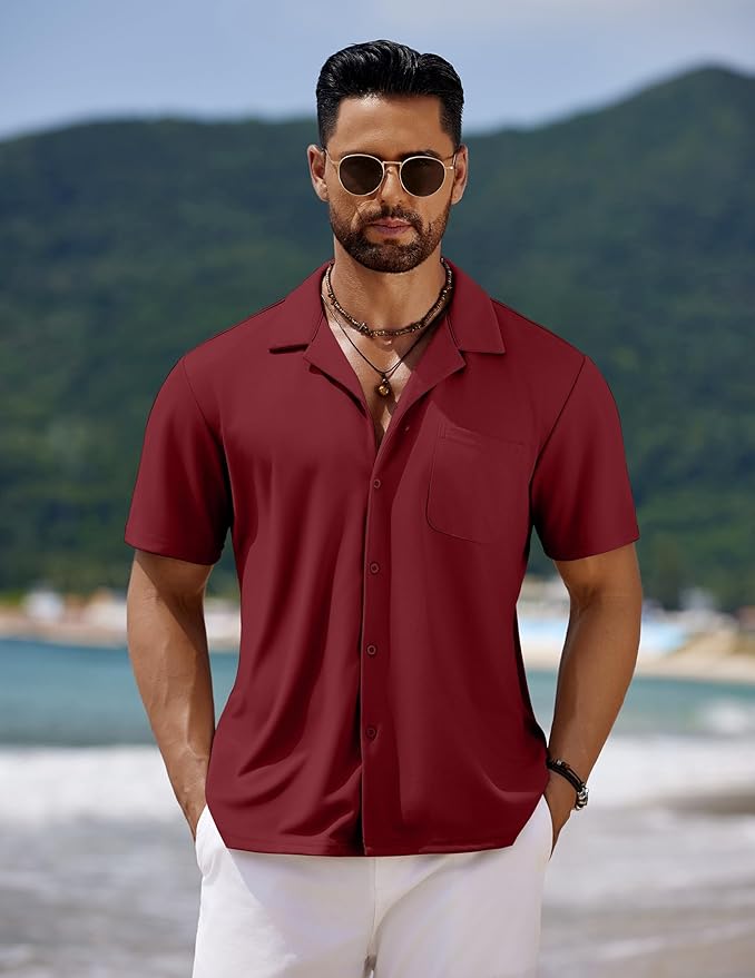 COOFANDY Men's Casual Cuban Guayabera Shirt Short Sleeve Button Down Shirts Summer Beach Shirts Vocation Vintage Shirts