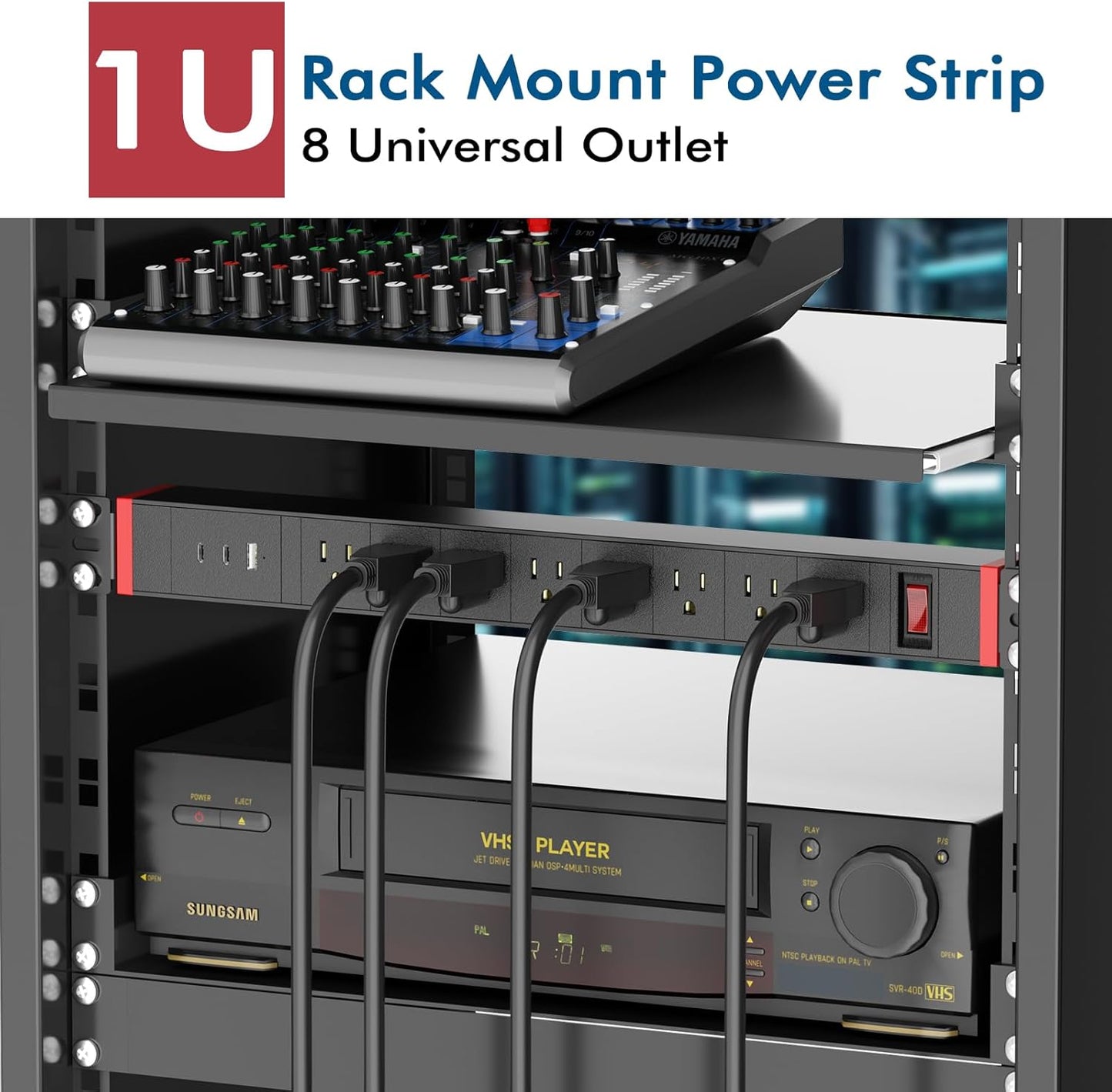 360° Rotating Mountable Power Strip with USB Ports, 8 Outlet Surge Protector Power Strips Wall Mount, Metal Heavy Duty Versatile Outlet with 6FT Power Cord,For Home Office Industrial Garage Commercial