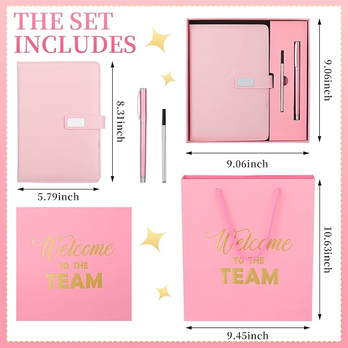 SaieGlossy New Employee Welcome to The Team Gift Sets Notebook and Pen Welcome to The Team Box Employee Appreciation Gift Sets for New Office Worker(Pink)