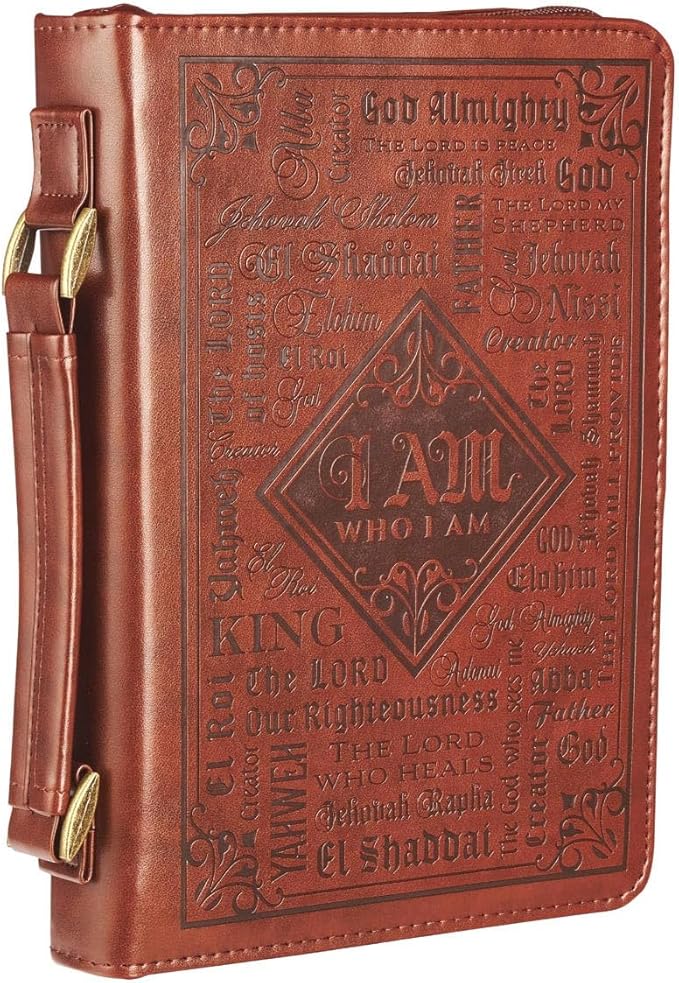 Christian Art Gifts Men's Classic Bible Cover Names of God Exodus 34:6, Brown Faux Leather, XL
