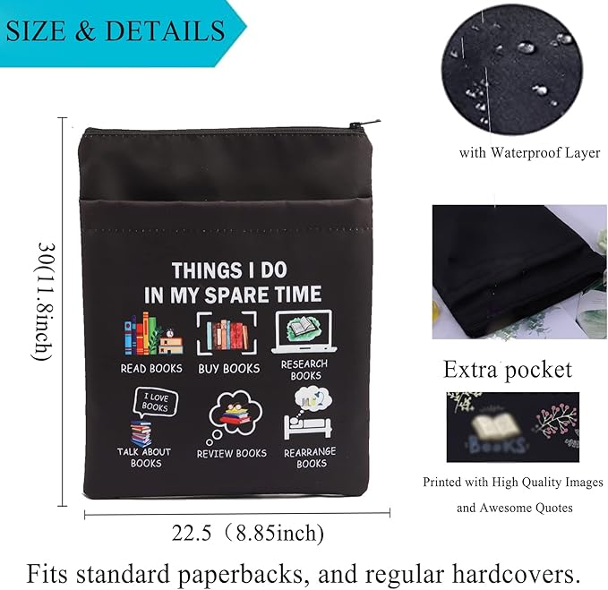LQRI Book Lover Book Sleeve Bookworm Gift Things I Do in My Spare Time Books Pouch Book Cover for Paperback Bookish Gift…
