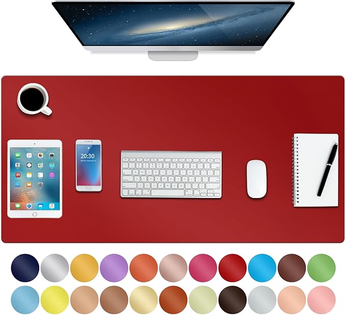 Boutilon Leather Desk Pad 35"x 17" Non-Slip Mouse Pad,Office Desk Mat,Waterprooft PU Leather Desk Blotter,Desk Pad Protector,Desk Writing Pad for Home Office Decor (L-Red,35"x 17")