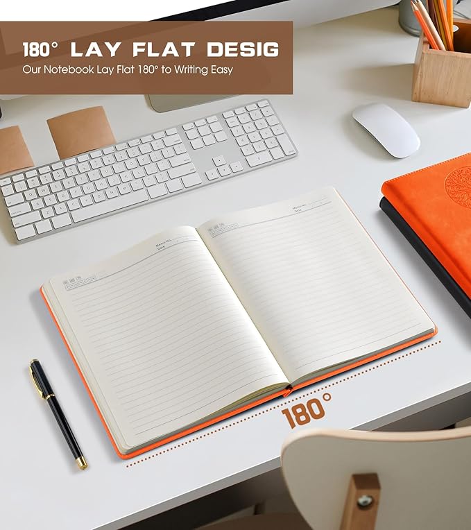 Lined Journal Notebook for Women Men,256 Pages A4 Large Hardcover Leather Journals for Writing,Travel,Business,Work,School,College Ruled Notebooks for Note Taking,Diary Notepad 8.6"×11"(Orange)