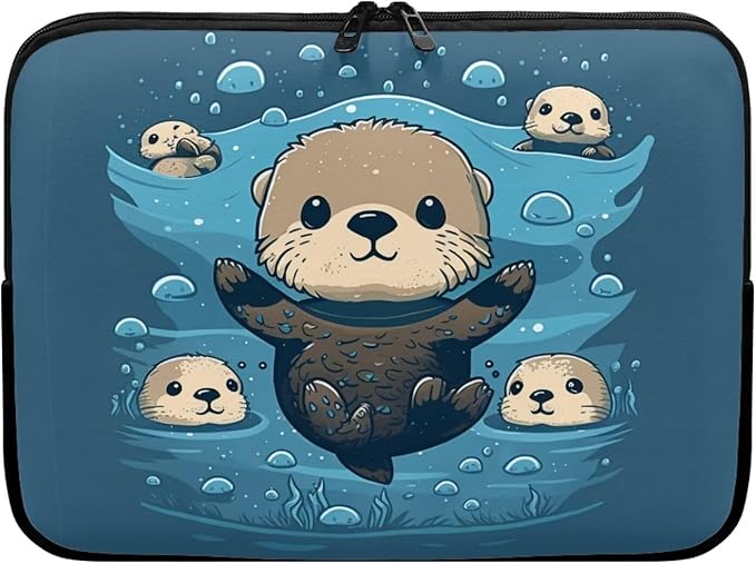Sea Otter Computer Sleeve for Women 13 inch Laptop Sleeve Durable Lap Top Case with Multiple Uses Tablet Bag Teen Girls Laptop Carrying Case Briefcase Navy Blue