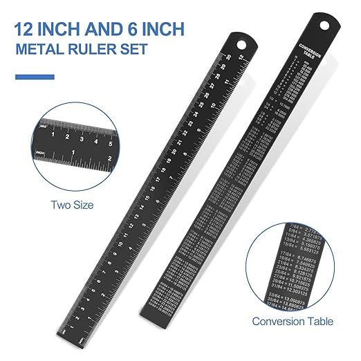 Architectural Scale Ruler with Straight Ruler, 12 Inches Imperial Measurements, Blcak Laser-Etched Aluminum Architect Triangular Ruler for Architects, Engineers, Architects, Students and Draftsman