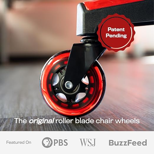 The Original Roller Blade Office Chair Wheels (As Seen On PBS) - Incredibly Smooth & Quiet Rolling Casters - Safe for Hardwood Floors & Carpet - Easy Installation with Universal Fit - Set of 5 - Red