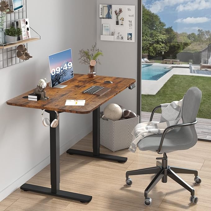 Furmax Electric Height Adjustable Standing Desk Large 40 x 24 Inches Sit Stand up Desk Home Office Computer Desk Memory Preset with T-Shaped Metal Bracke, Brown