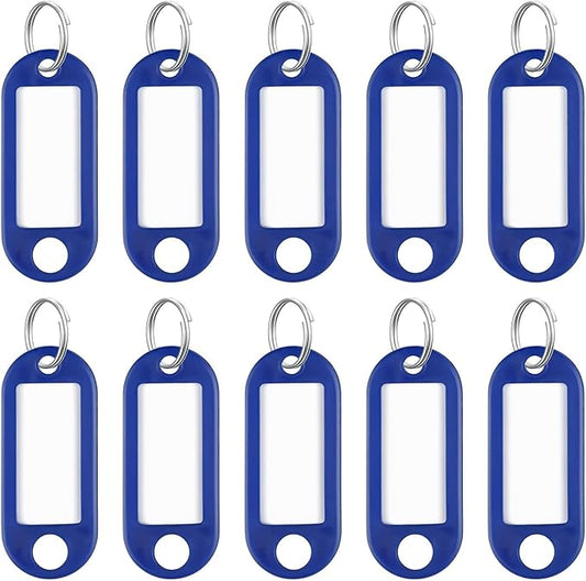 Uniclife 10 Pieces Key Tags 2 Inch Soft Plastic Key Chain Tags with Blank Paper Labels Clear Windows Protective Films and Split Rings Flexible Item Identifiers, Blue