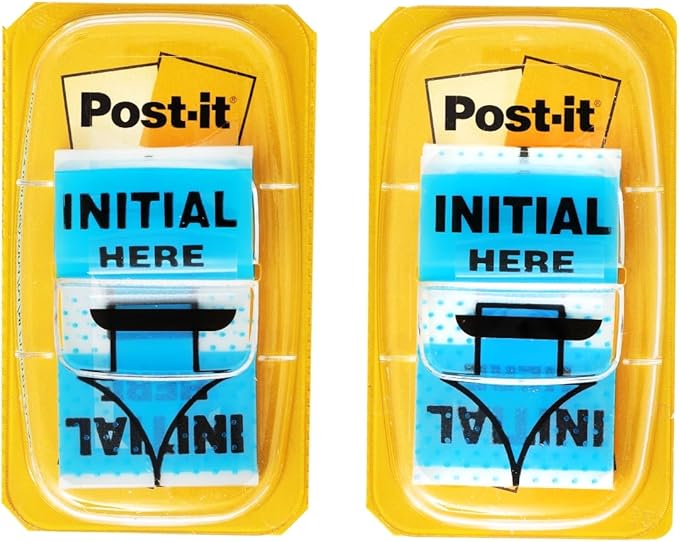 Post-it Initial Here Flags, 50/Dispenser, 2 Dispensers/Pack, 1 in Wide, Blue (680-IH2)