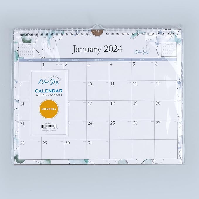 Blue Sky 2024 Monthly Wall Calendar, January - December, 11" x 8.75", Wirebound, Wide Blocks, Lindley (101593-24)