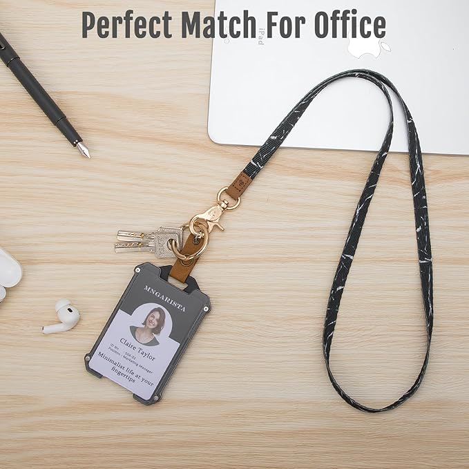 MNGARISTA Neck Lanyard for Keys, Floral Key Lanyard for Women, Durable ID Lanyards with Keyring and Clasp for ID Badges, School ID or Wallets, Black Cactus