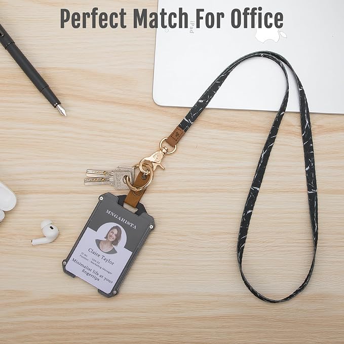 MNGARISTA Neck Keys Lanyard for Women, Durable Floral ID Lanyards with Keyring and Clasp for School or Wallets, Marble