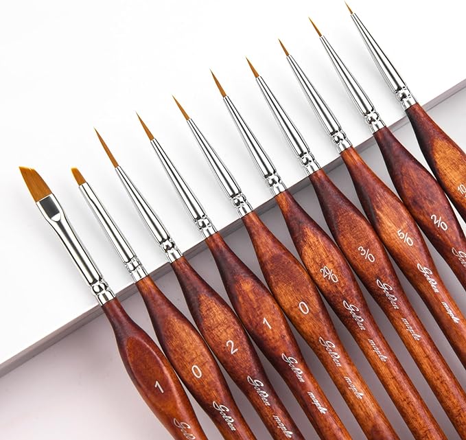 Golden Maple Miniature Model Paint Brushes-10pcs Micro Detail Paint Brush Set,Small Fine Detail Brushes for Acrylic, Oil, Watercolor & Paint by Number, Citadel, Figurine, 40k
