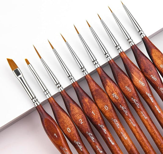 Golden Maple Miniature Model Paint Brushes-10pcs Micro Detail Paint Brush Set,Small Fine Detail Brushes for Acrylic, Oil, Watercolor & Paint by Number, Citadel, Figurine, 40k