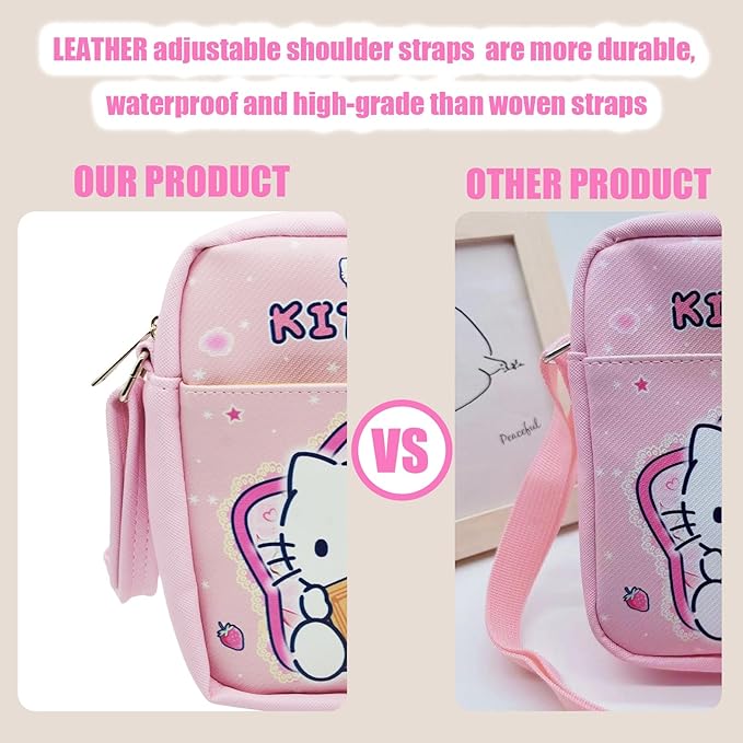 Cute Kitty Cat Crossbody Bag with Adjustable Shoulder Strap and Bracelet Charm, Kawaii Handbag with Zipper, Cat Wallet Purse Shoulder Bag Coin Pouch Accessories for Women Girls