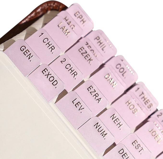 Idyllic Grace - Mini Bible Tabs, Embossed Gold Foil, Journaling, Small Bibles, Study Tool, 90 Tabs, Old and New Testament, Christian, Catholic, Apocrypha, Index Tabs, Matte Laminated - Harmony