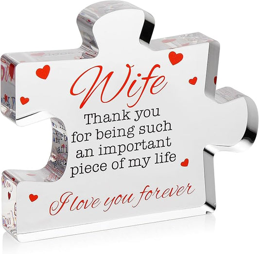 VELENTI Valentine's Gifts for Wife - Engraved Acrylic Block Puzzle Wife Gift 3.35 x 2.76 inch - Cute Wife Gifts from Husband - Novelty Birthday Paperweights, Christmas, Cool for Women