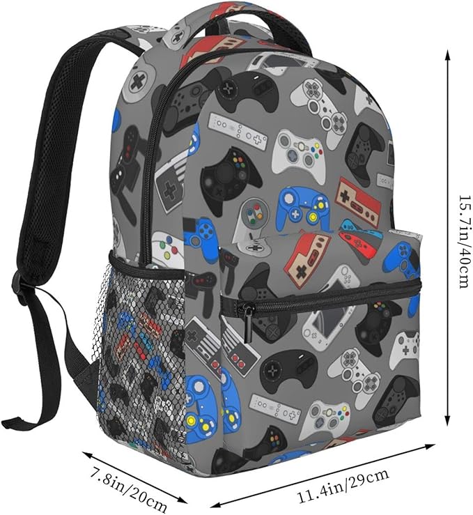 Fiokroo Video Game Controller Grey Background Backpack School Bag For Students Teens Men Women Laptop Backpacks Travel Daypack Bag With Multiple Pockets