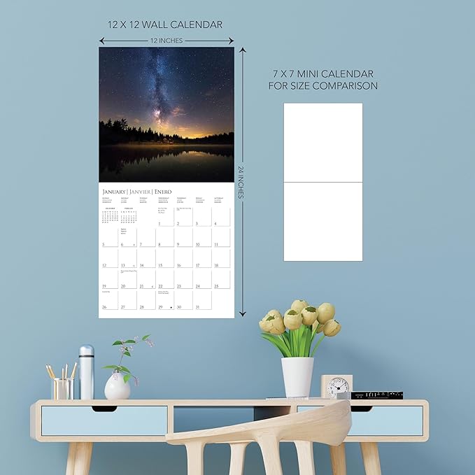 Graphique 2025 Stargazing Wall Calendar | 12” x 12” | Thick Paper | Home & Office Organizer | Large Monthly Grid | 3 Languages & Marked Holidays | 4 Month Preview Page for 2026