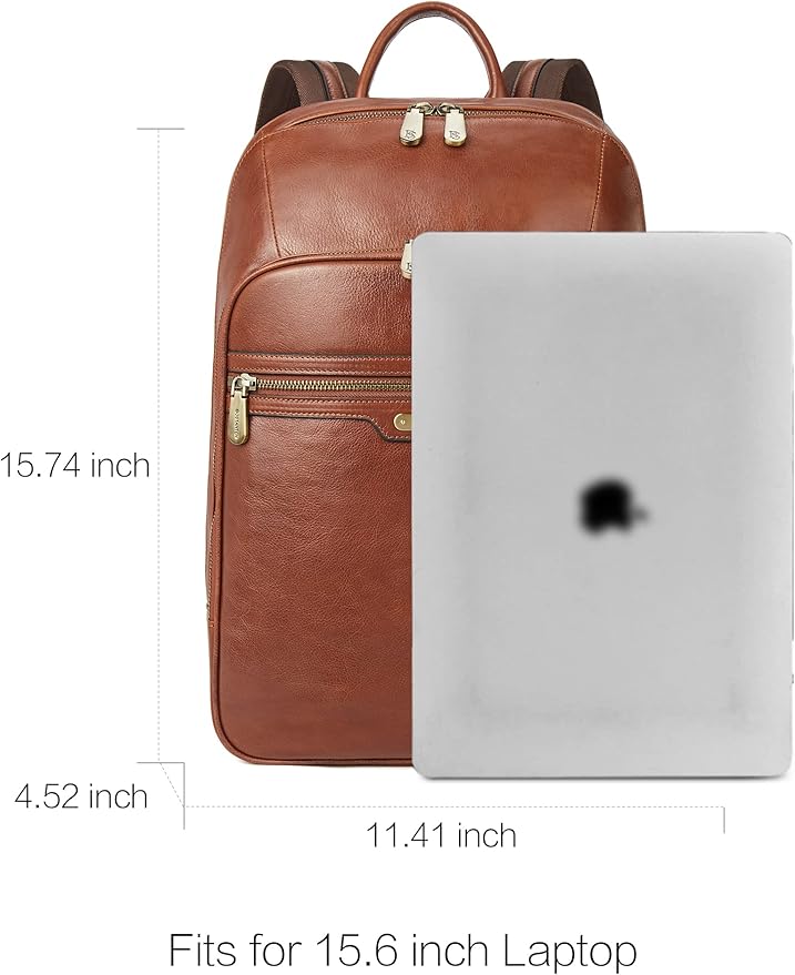 BOSTANTEN Men Leather Backpack, Vegetable Tanned Full Grain Leather 15.6 Inch Computer Backpack Business Work Daypack Vintage Travel Bags Redbrown
