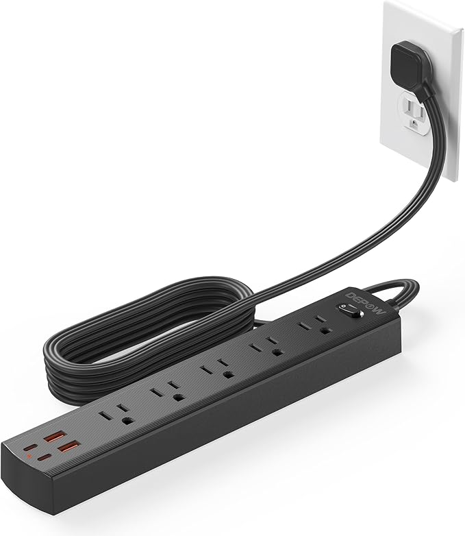 Surge Protector Power Strip(1875W/15A), 10 Ft Flat Extension Cord with 5 AC Outlets 4 USB Ports(2 USB C), 1700 Joules, Flat Plug, Wall Mount for Home Office, Dorm Essentials, Black