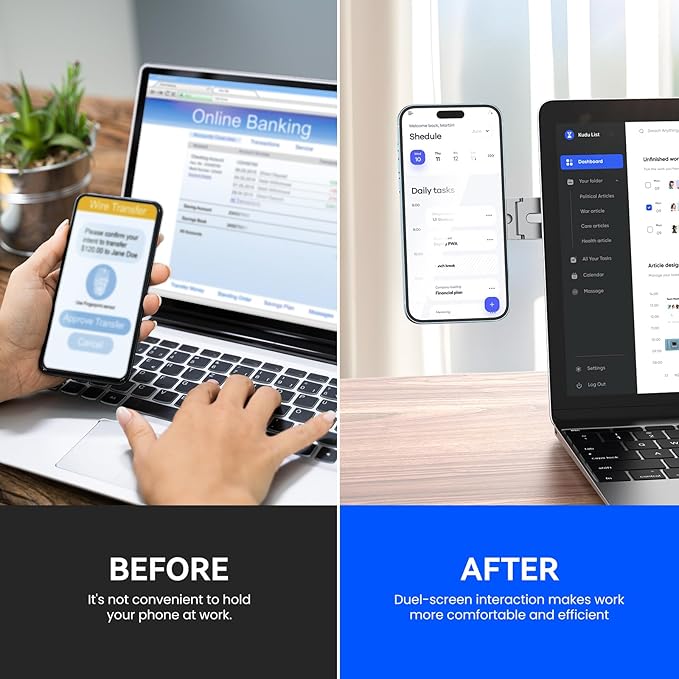 Magnetic Phone Holder for Laptop for MagSafe for iPhone 16/15/14/13/12 & All Phones, 180°Adjustable Phone Side Mount for Computer Monitor for Tesla, Desktop Cell Phone Bracket, Gray