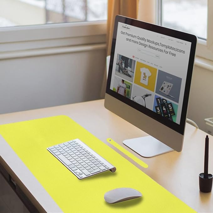 Boutilon Leather Desk Pad 24"x 14" Non-Slip Mouse Pad,Office Desk Mat,Waterprooft PU Leather Desk Blotter,Desk Pad Protector,Desk Writing Pad for Home Office Decor (S-Lemon)