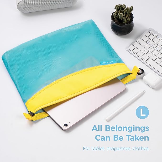 pack all Water-resistant Material Zipper Pouch, Mesh Zipper Bag for Storage, Travel, Office (Large, Blue)