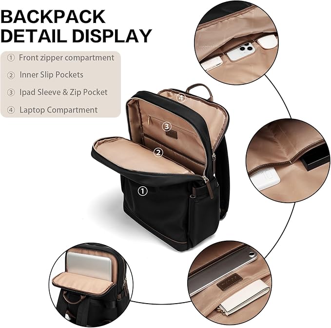 GOLF SUPAGS Laptop Backpack Purse for Women Water Resistant Teacher Nurse Bag, 15.6 Inch Work Business Travel Backpack (Black)