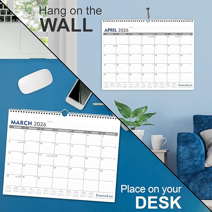 GuassLee 2025 Wall Calendar - 18 Months Hanging Calendar from Jan. 2025 to Jun. 2026, 14.5" x 11", with Notes for Easy Planning School Home Office