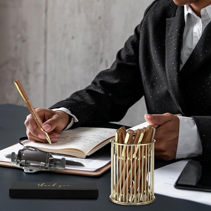 PerKoop 10 Set Thank You Gifts Inspirational Ballpoint Pens with Gift Boxes Bulk Appreciation Party Favors for Employee Coworker Staff Team Friends Office Supplies(Natural,Mixed)