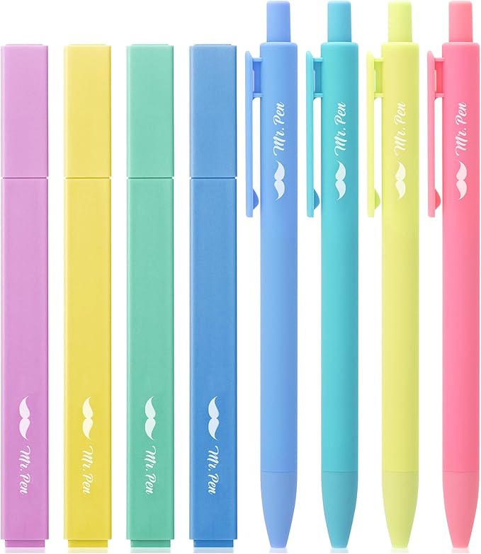 Mr. Pen- Aesthetic Highlighters and Gel Pens, 8 Pack, Assorted Color Highlighters, Assorted Color Gel Pens, Highlighter Pens, Cute Highlighters, Gel Pens
