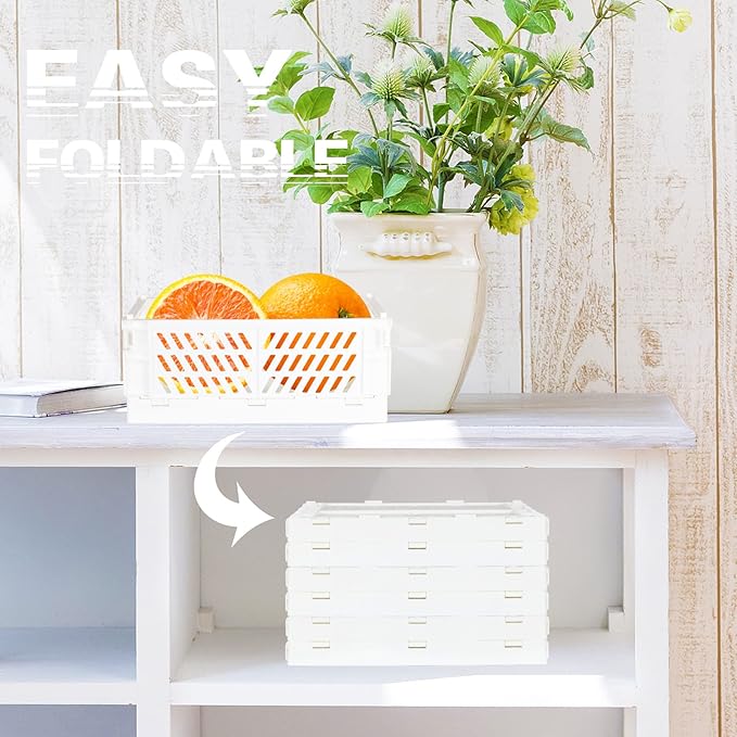 Tixill 2-Pack Mini Foldable Plastic Baskets for Organizing and Storage, Collapsible Storage Crate for Home Kitchen Bedroom Bathroom Office (5.9x3.8x2.2, White)