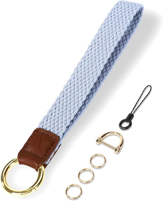 Key Chain, Stretchy Keychain Wristlet, Cute Wrist Lanyard Strap for Car Keys with D Ring for Women Men (Fish - Mist Blue)