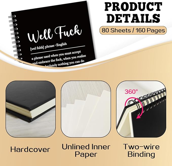 YAZMEEN Sarcastic Saying Blank Spiral Notebook（160 Pages） Well Fxxk Definition Hardcover Sketchbook Sympathy Notebook Gift for Bad Day Funny Gag Gift for Employee Colleague Boss Friend Office Worker