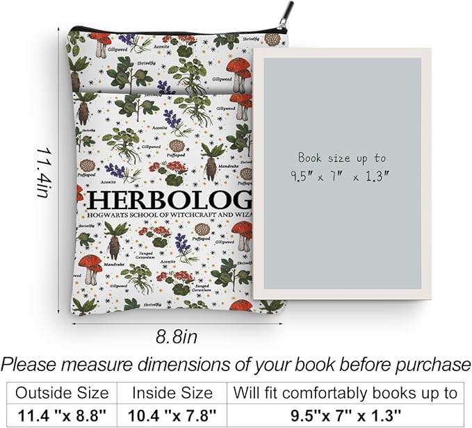 Magic Stuff Herbology Magic Book Sleeve Gardening Book Cover Book Lovers Gifts Book Club Gifts Wizard Book Protector Book Gifts for Readers Women Her Plant Lovers Magic Lover Graduation Birthday Gifts