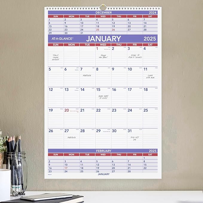AT-A-GLANCE 2025 Wall Calendar, 15-1/2" x 22-3/4", Large, 3-Month Reference (PM62825)