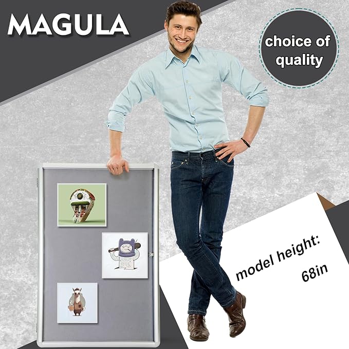Magula 36"x24" Enclosed Bulletin Board Tamper-Proof Dispaly Case, Aluminium Frame, Shatter Resistant Lockable Bulletin Board, Lockable Noticeboard