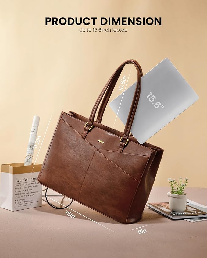 LOVEVOOK Laptop Bag for Women,15.6 Inch Laptop Tote Bag for Women,Vintage Leather Work Tote Bags Computer Teacher Bag,Waterproof Business Bag Office Briefcase