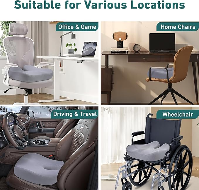 Seat Cushions for Office Chairs - Pressure Relief Seat Cushion - Car Seat Cushions for Pressure Relief, Tailbone Pain, Sciatica & Back Pain Relief for Office Chairs (Light Grey-U Shape)