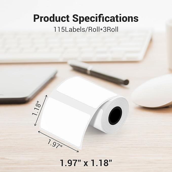 Direct Thermal Labels,2''X1.18''(50 x 30 mm) Thermal Label Sticker,Thermal Printer Labels for UPC, Barcodes, Postage, Address,Compatible with Most Desktop Label Printers 115 Labels, 3 Rolls