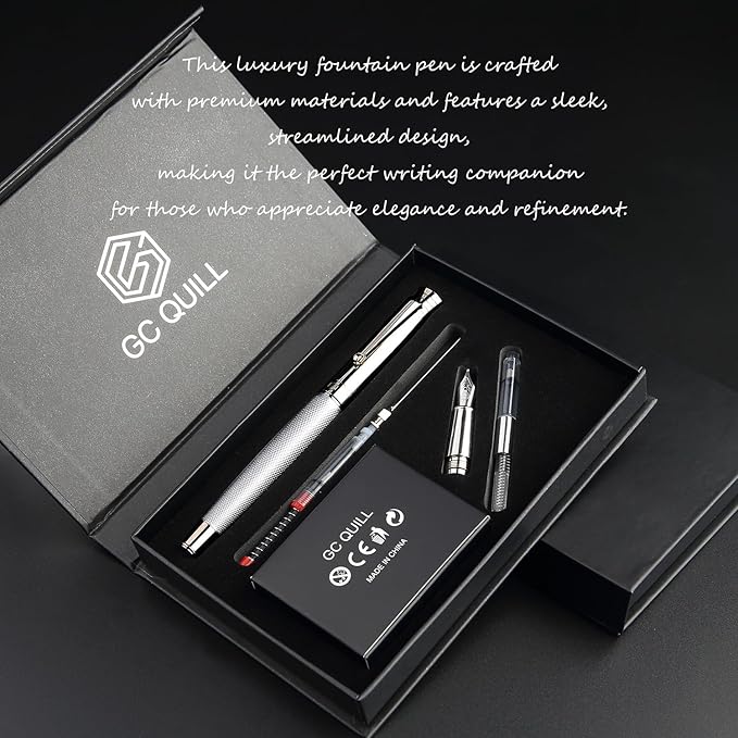 GC QUILL Fancy Fountain Pen Set – Fine and Medium Nibs, 18 Ink Cartridges, Ink Converter, Syringe Filler, Luxury Pen Gift for Men Women, Nice Pen for Writing Journaling – MU-14