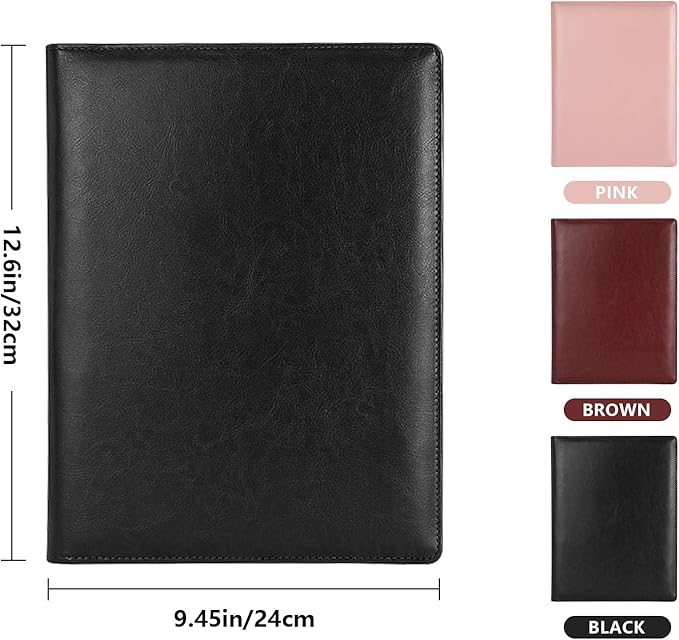 Personalized Padfolio - Customized Leather Portfolio with Logo or Text - Professional Business Portfolio with A4/US Letter Writing Pad Holder for Resumes and Interviews, Black