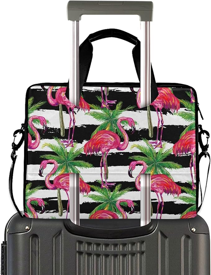 Pink Flamingo Palms Laptop Messenger Bag Case Sleeve Crossbody Briefcase Women