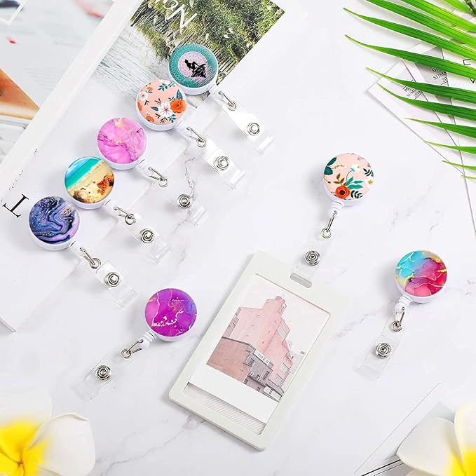 Retractable Badge Reel Clip, Badge Holder with Alligator Clip, Cute Badge Clip on ID Name Card Holders for Nurse Doctor and Office (6Pack Flowers)