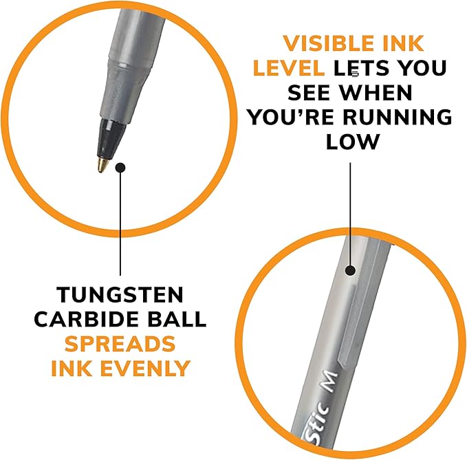 BIC Round Stic Xtra Life Ball Point Pen; Black; 36 Pack