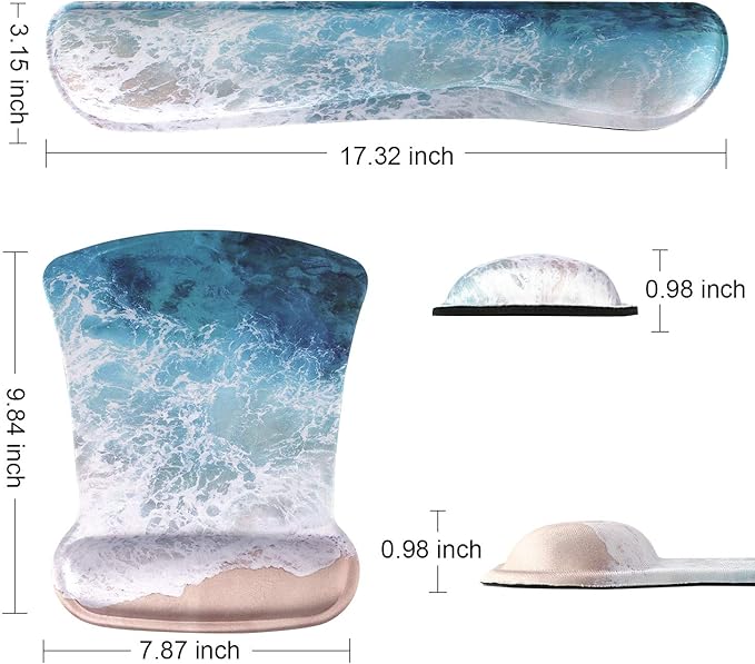 iCasso Keyboard Wrist Rest and Mouse Wrist Rest Pad, Made of Memory Foam, Ergonomic Support, Easy Typing and Relieve Wrist Pain, Perfect for Gaming, Computer, Office, Laptop (C-Beach)