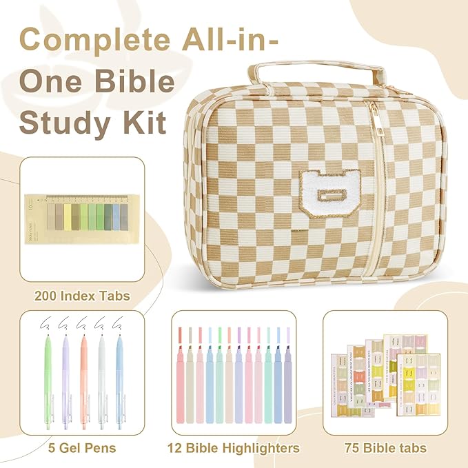 Personalized Initial Bible Cover Case for Women Girls Kid - Large Corduroy Bible Case with Handle, Stylish Chenille Letter Bag Study Supplies, Perfect Christmas Gifts for Christians Women (Khaki-D)