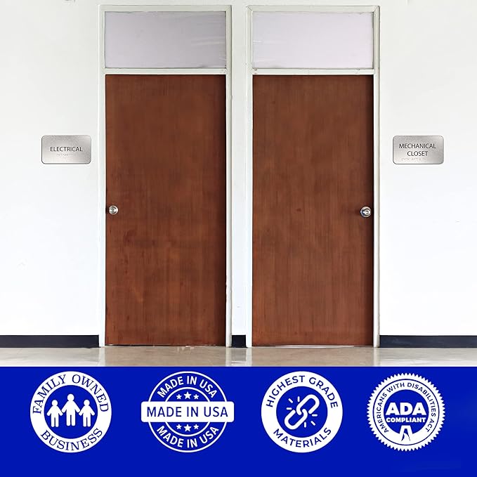 Mechanical Closet Sign for Business - Office Signs, Aluminum Brushed Silver, Tamper-Proof, Heavy Duty Mounting Tape, Easy Install, Office Décor, ADA Compliant, Grade 2 Braille (7” W x 4” H) ADASigns.org